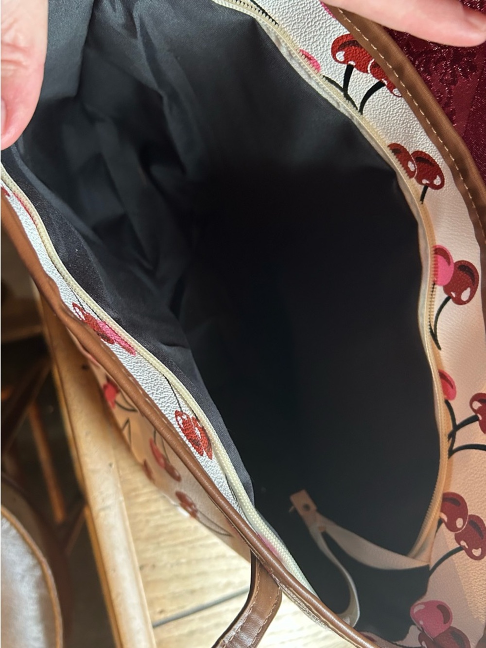 Cherry Print Tote Bag in Pink and Red - Picture 2 of 4